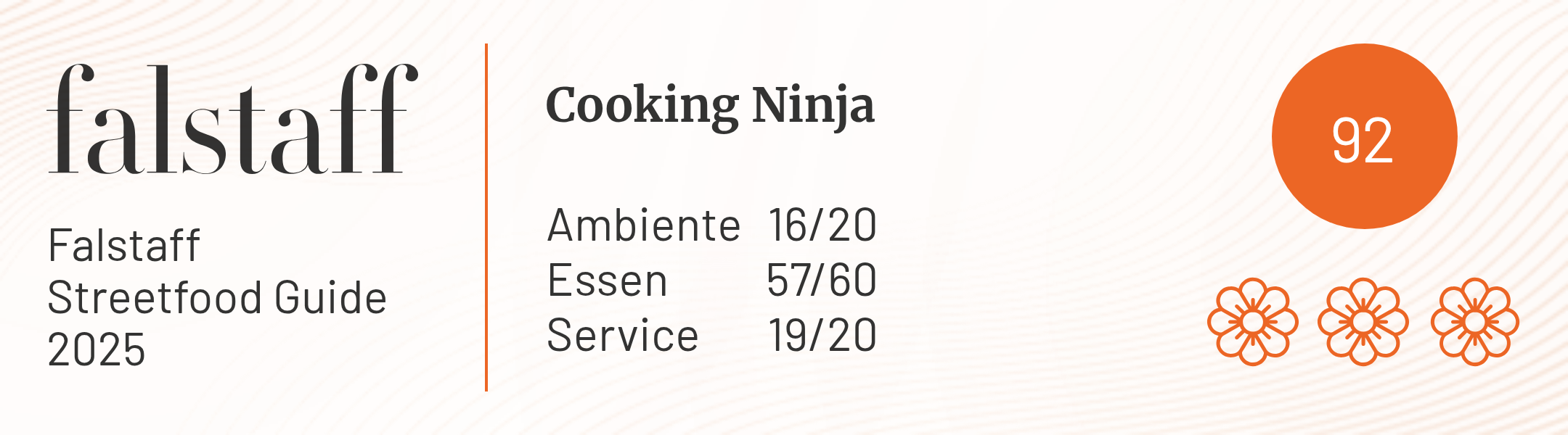Falstaff Streefood Guide 2025, Auszeichnung Cooking Ninja