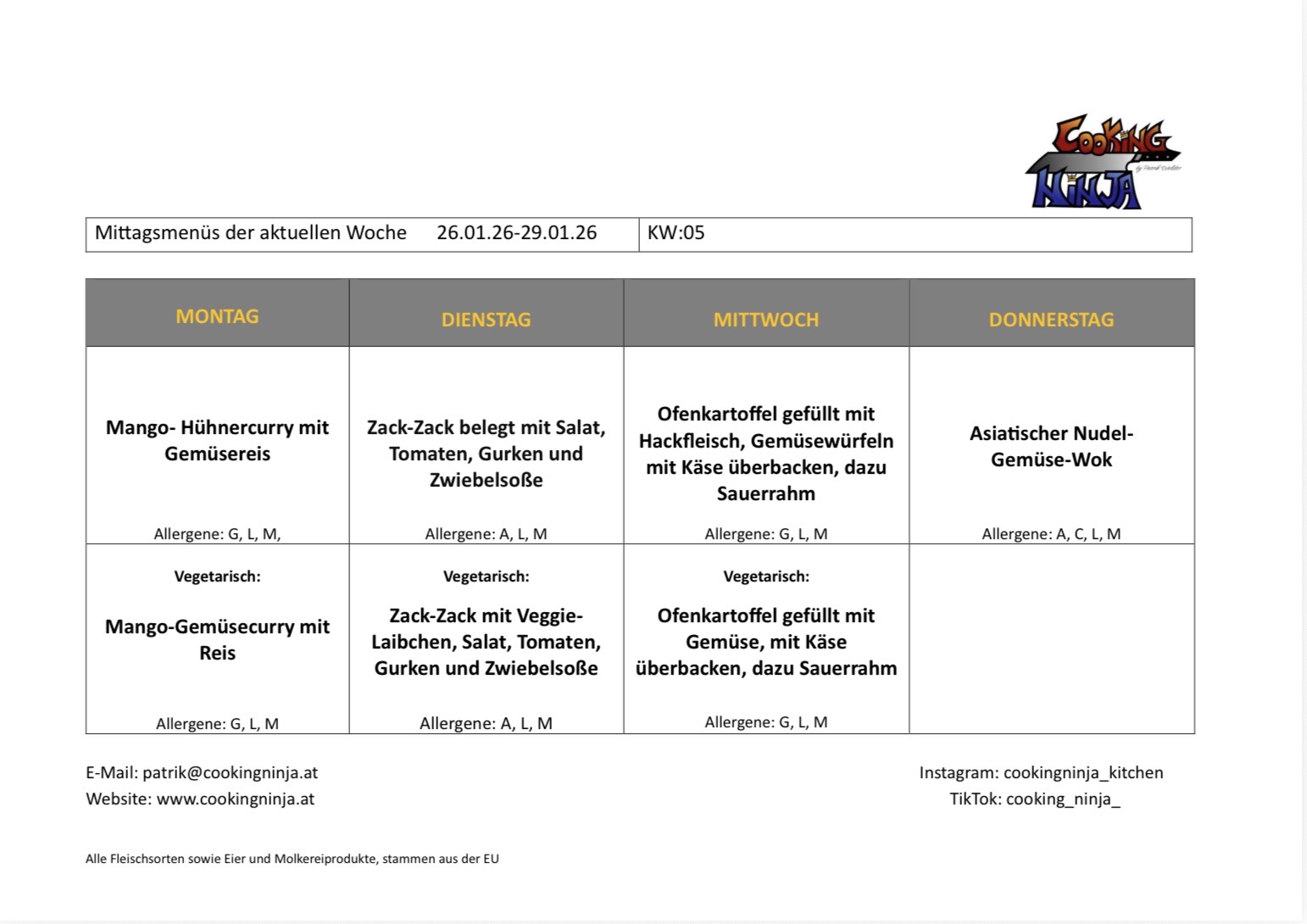 Cooking Ninja Patrik Walder, Mittagsmenü Schulkantine Bezauer Wirtschaftsschulen, Bregenzerwald