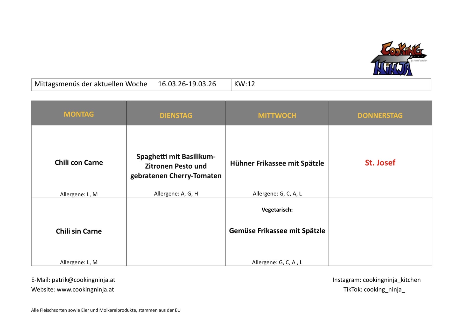 Cooking Ninja Patrik Walder, Mittagsmenü Schulkantine Bezauer Wirtschaftsschulen, Bregenzerwald