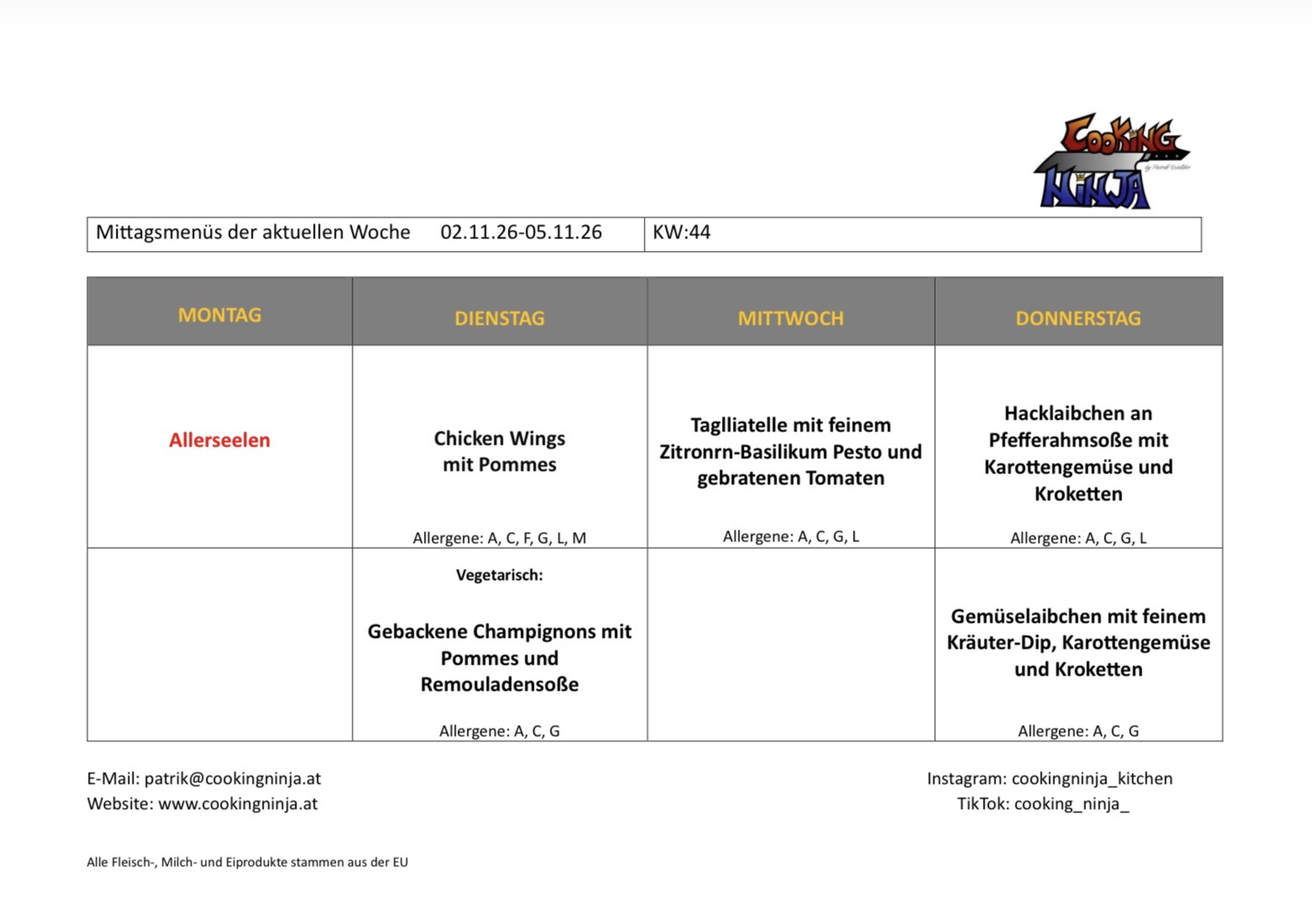 Cooking Ninja Patrik Walder, Mittagsmenü Schulkantine Bezauer Wirtschaftsschulen, Bregenzerwald